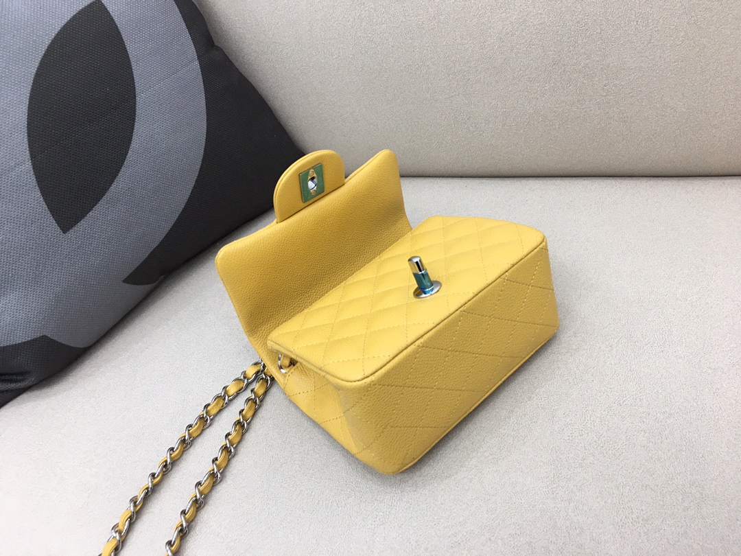 Mini Classic Flap Caviar Bag A01115 Yellow/Silver